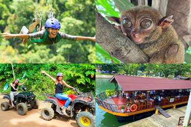 セブ滞在の方【日本語ガイド】ボホール陸網羅ツアー ジップライン・ターシャ・アドベンチャーATVバギー・チョコレートヒルズ＆ロボックリバークルーズランチ♪(アクティブプラン②）